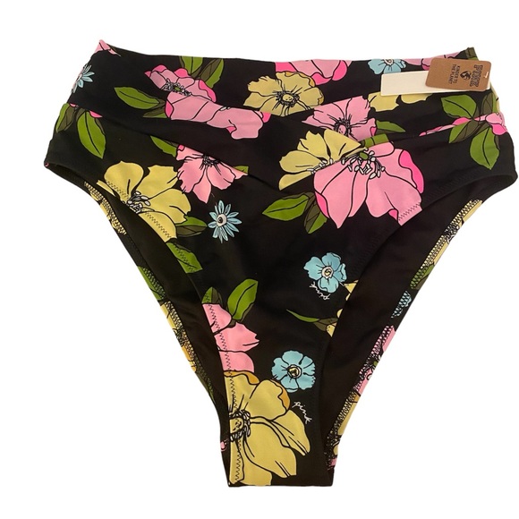 VS PINK Black Floral High Waisted Criss-Cross Cheeky Swim Bottom Bottoms - Picture 3 of 11